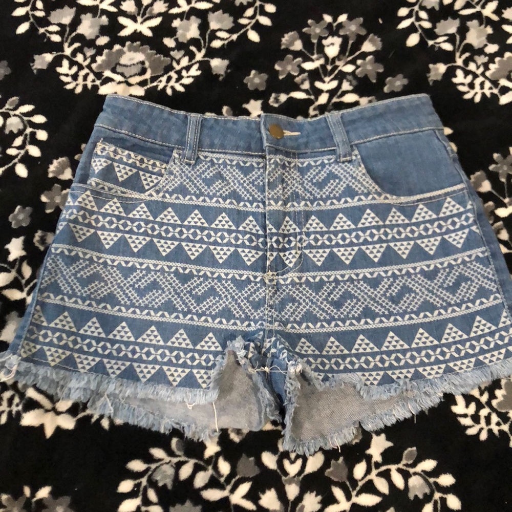 Aztec Print Denim Shorts